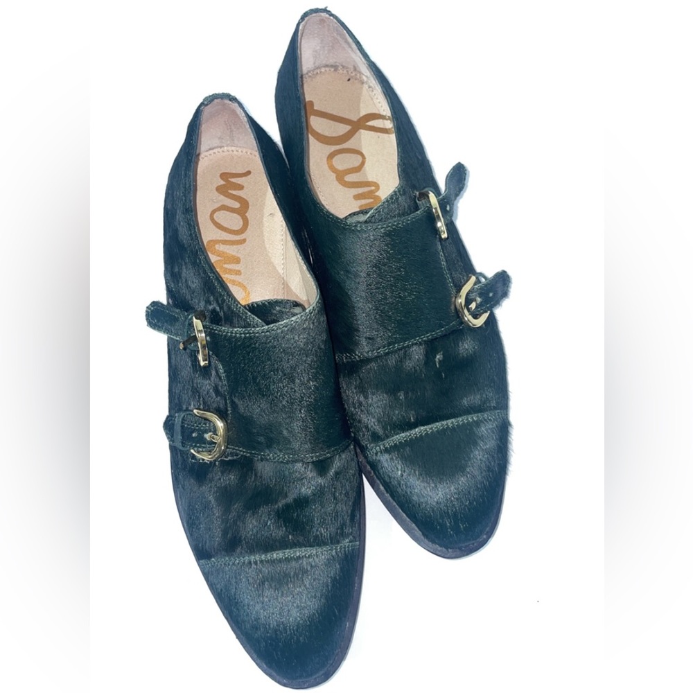 Sam Edelman Balfour Real Fur Hair Double Buckle Loafer Emerald green size 8.5